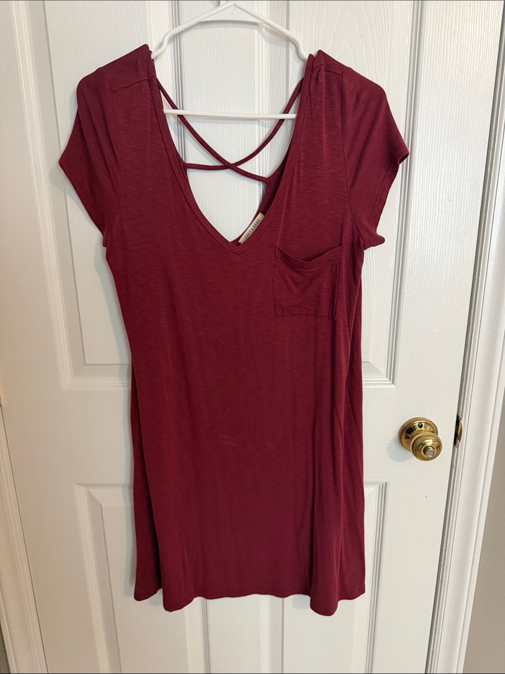American Eagle Outfitters Crisscross V-Neck Mini Dress in Burgundy